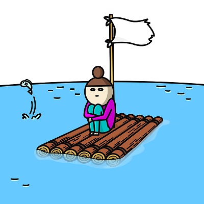 海の上をイカダで漂流する私