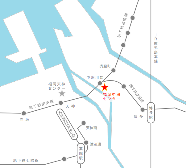 中洲川端駅周辺の路線図